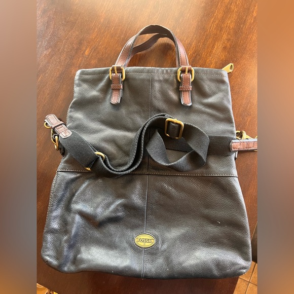 Fossil Black and Brown Leather Messenger Bag - Picture 1 of 3